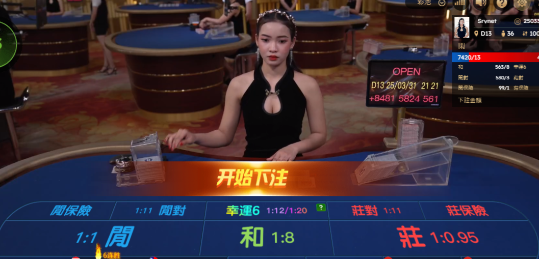 保險百家樂真實直播畫面，開局下注顯示與莊閒保險選項 
